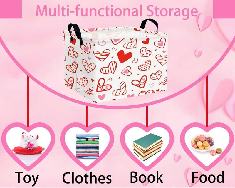 BOOHIT Valentines Day Basket Large Foldable Heart Shaped Storage Box for Gifts Kids Empty Storage Bins Rectangular Toy Organizer Decor (Hollow Lines Love) - Image 4